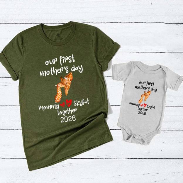 Personalized Our First Mother's Day Together Giraffes Mom&Me Matching Tees