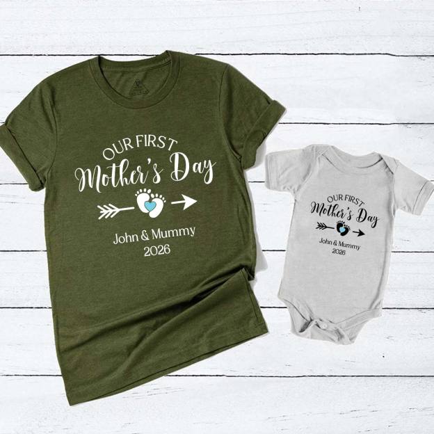 Personalized Mothers Day Footprint T-Shirts For Mom&Me