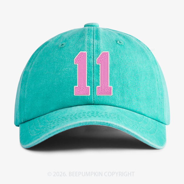 Personalized Number Embroidered Washed Baseball Cap For Kids