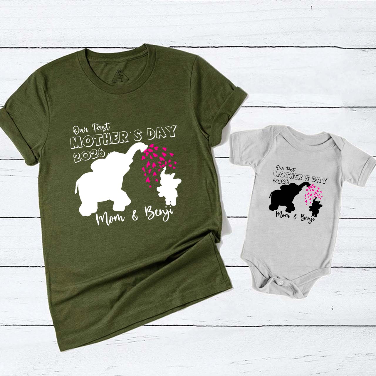 Personalized Our First Mothers Day Elephants Mom&Me Matching Tees