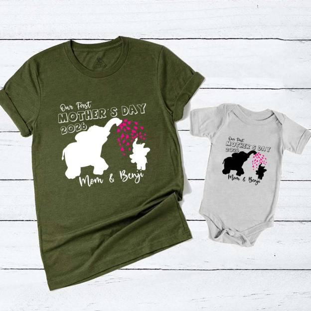 Personalized Our First Mothers Day Elephants Mom&Me Matching Tees