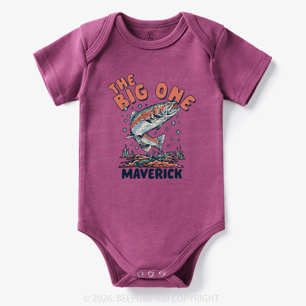 Personalized Retro The Big One Fishing Trout 1st Birthday Bodysuit