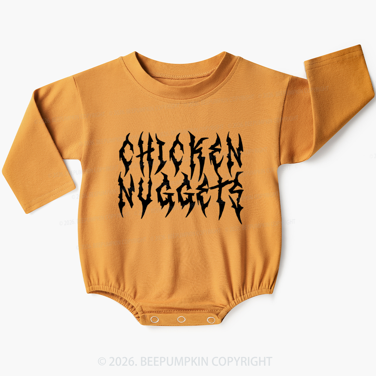 Chicken Nuggets Heavy Metal Font Baby Bubble Romper