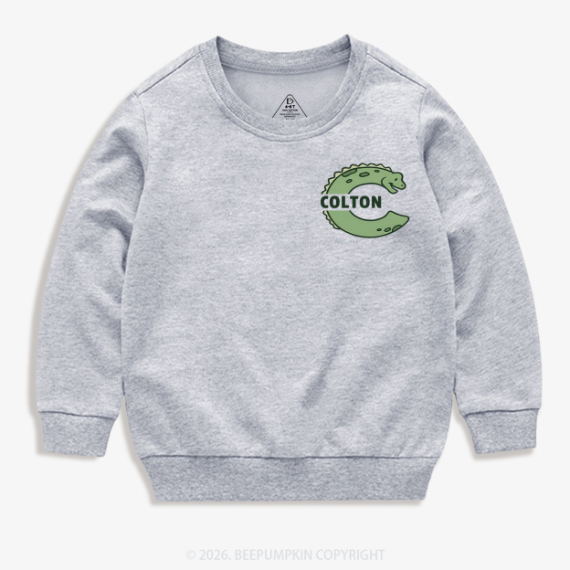 Personalized Cute Dinosaur Initial With Name Kid's Sweatshirt