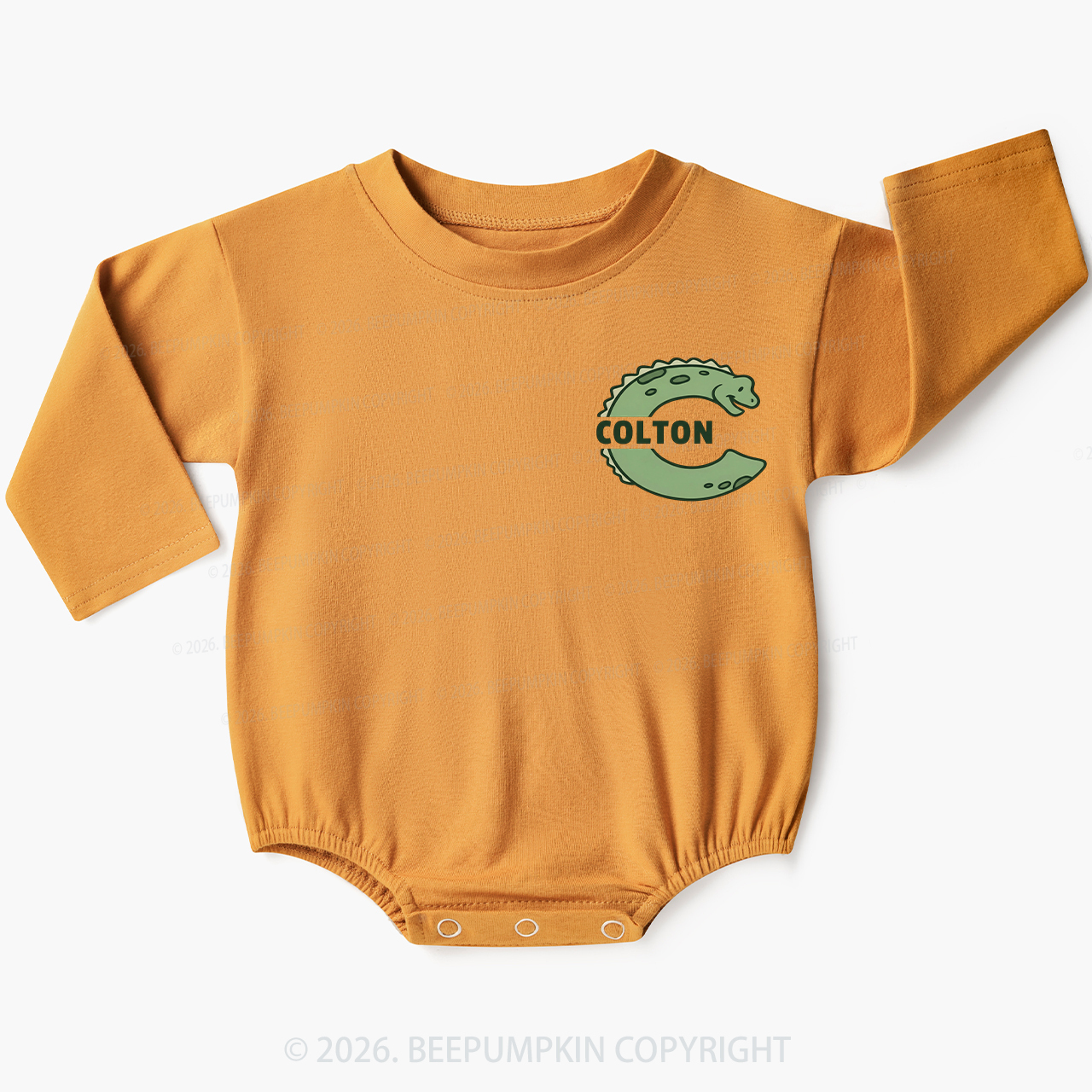 Personalized Cute Dinosaur Initial With Name Baby Bubble Romper