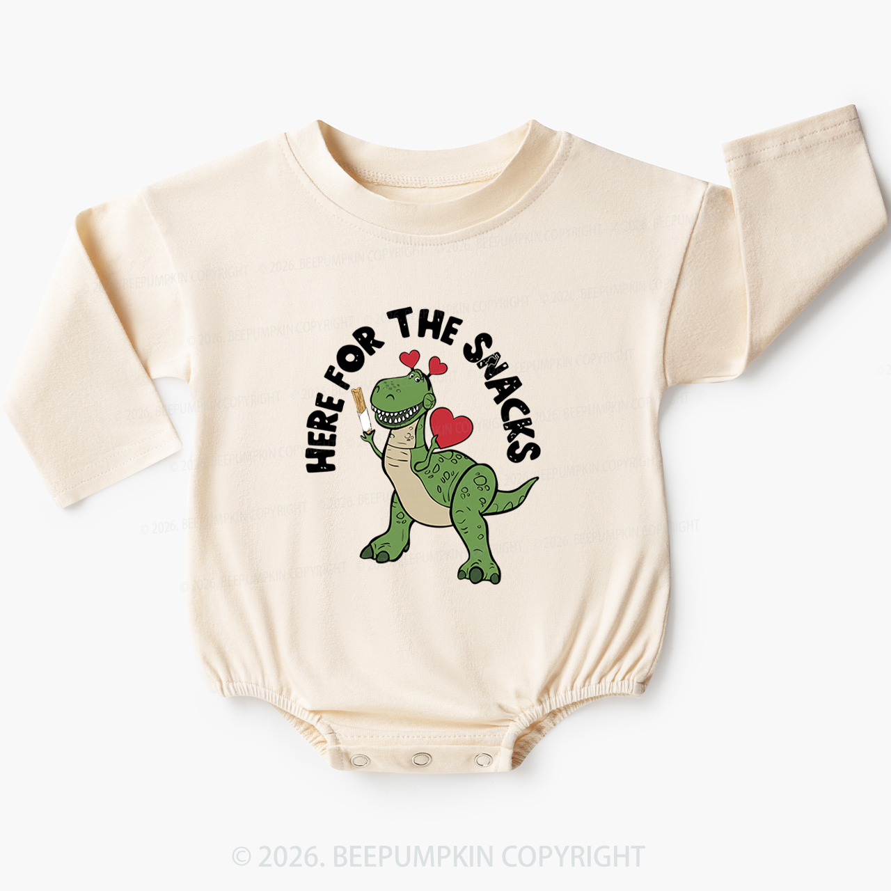 Here For The Snacks Funny Dinosaur Baby Bubble Romper