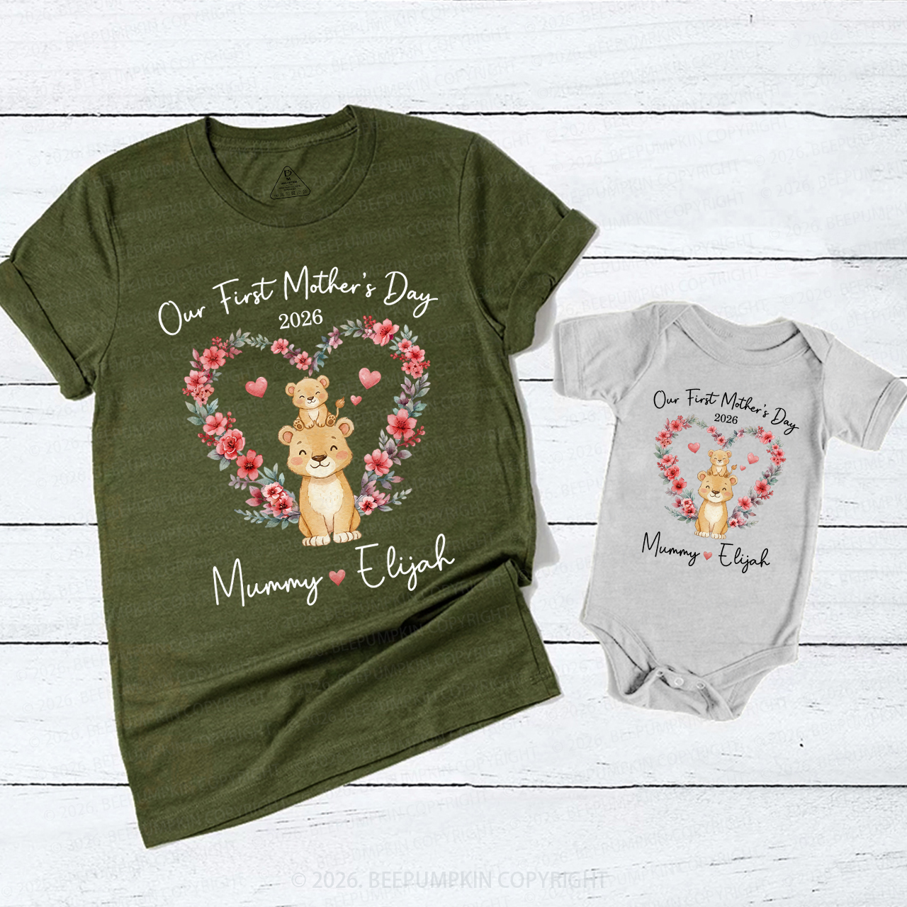 Personalized Cheetah Heart Wreath Mom&Me Matching T-Shirts