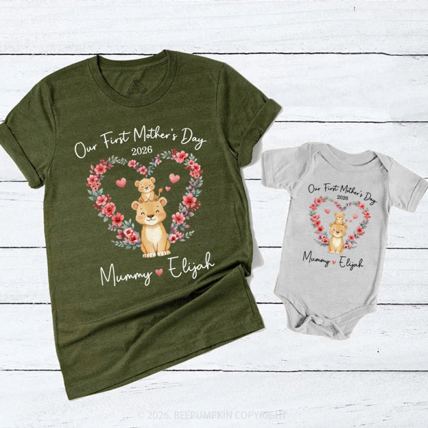 Personalized Cheetah Heart Wreath Mom&Me Matching T-Shirts