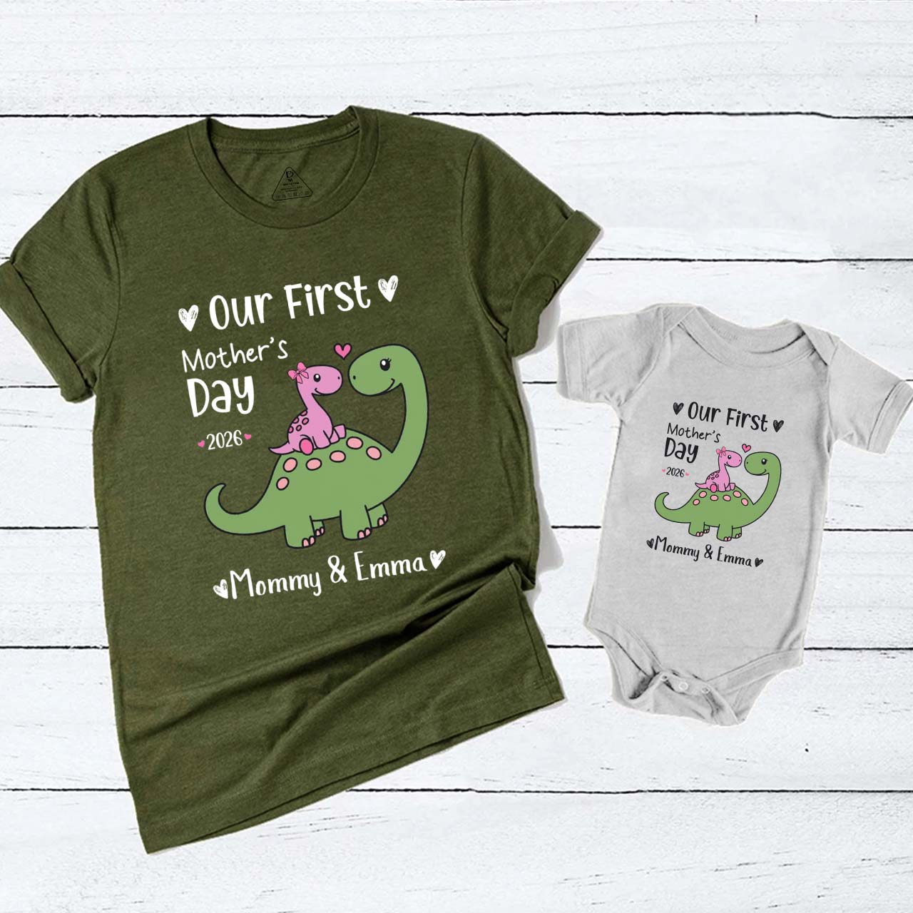 Personalized Our First Mothers Day Cute Dinosaur Mom&Me Matching T-Shirts