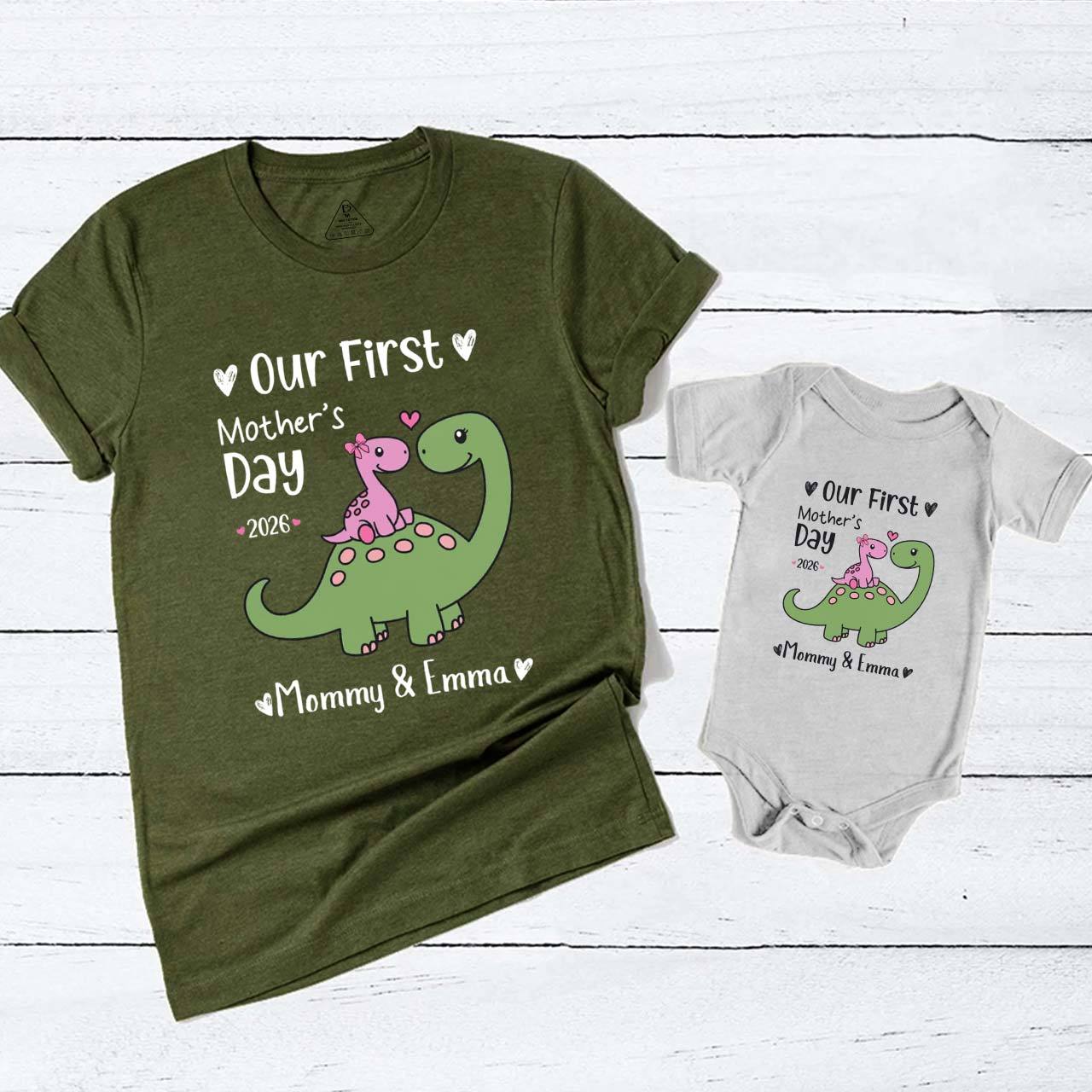 Personalized Our First Mothers Day Cute Dinosaur Mom&Me Matching T-Shirts