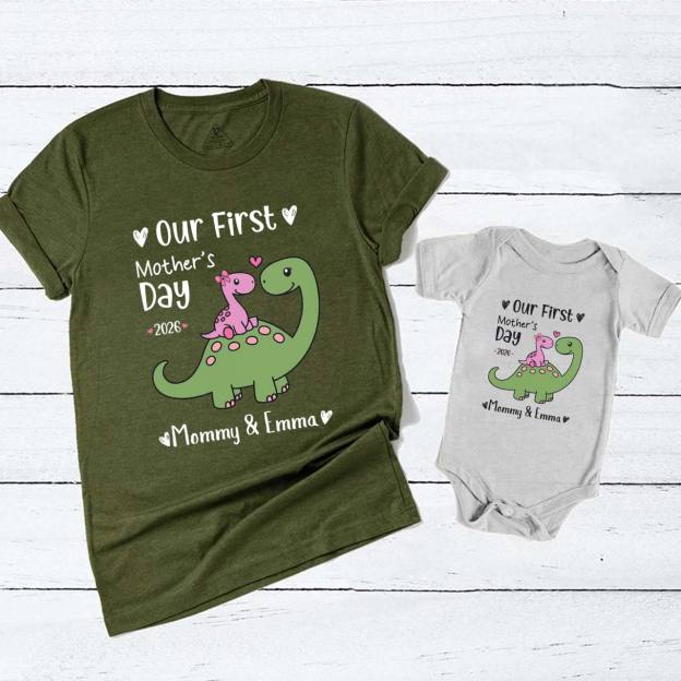 Personalized Our First Mothers Day Cute Dinosaur Mom&Me Matching T-Shirts