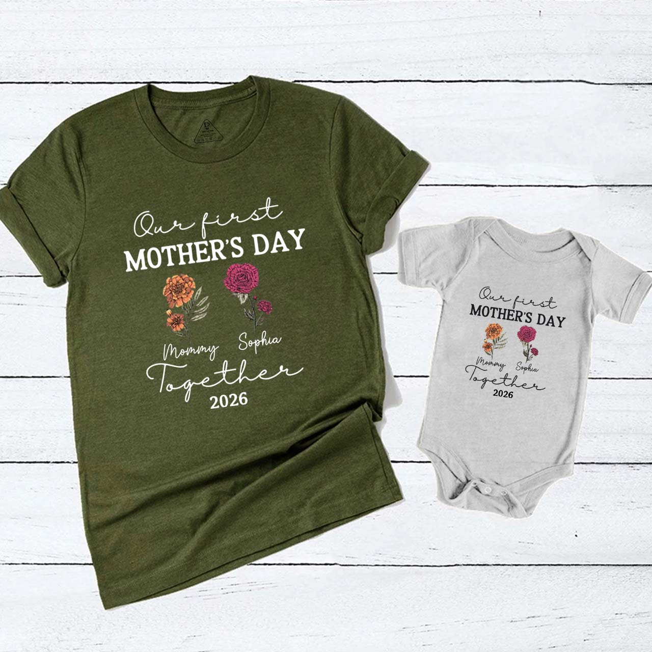 Personalized Our First Mothers Day Flora Mom&Me Matching T-Shirts