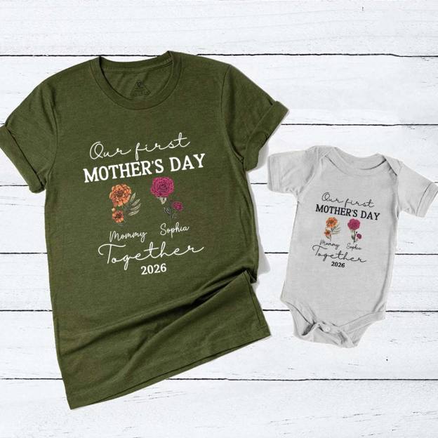 Personalized Our First Mothers Day Flora Mom&Me Matching T-Shirts