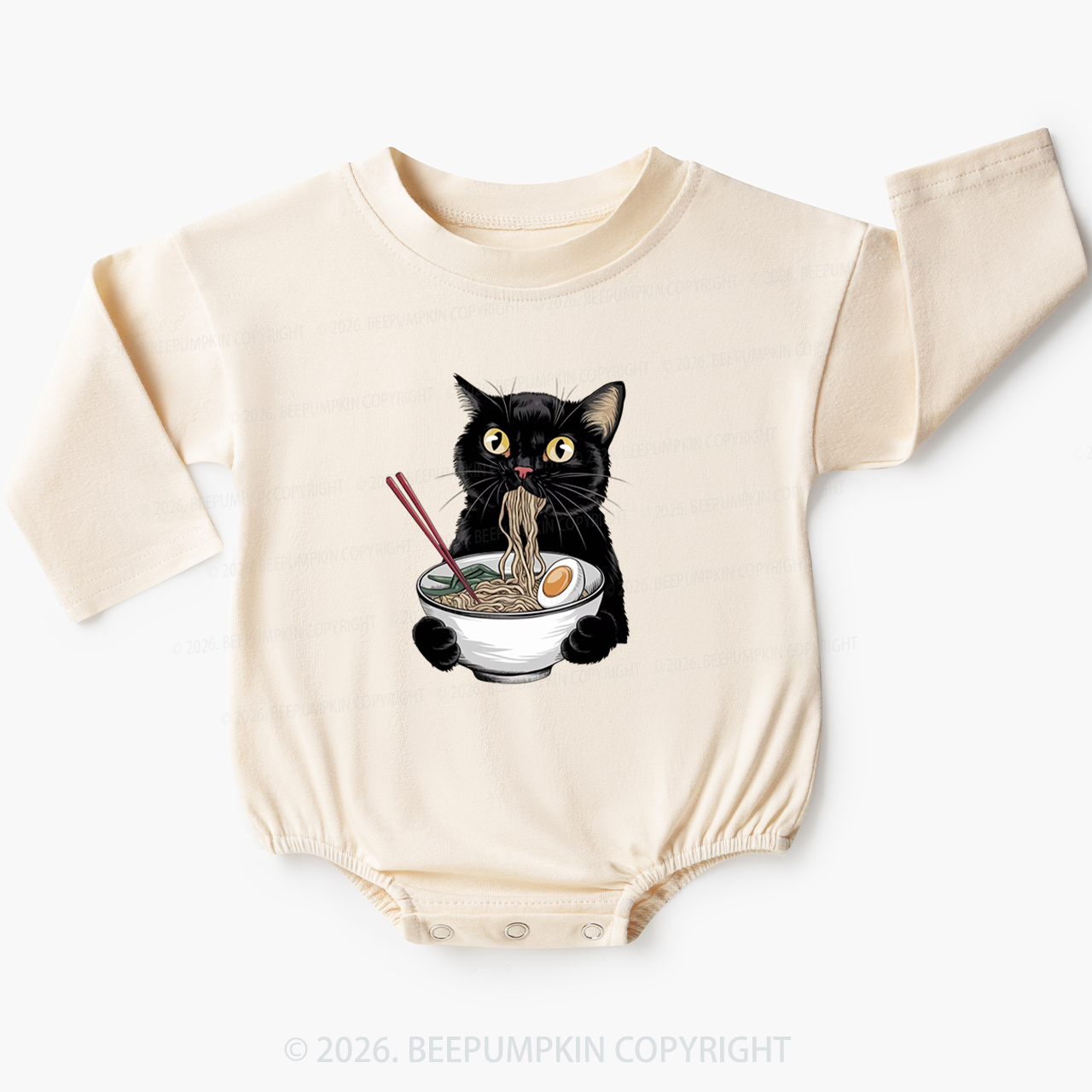 Ramen Black Cat Baby Bubble Romper