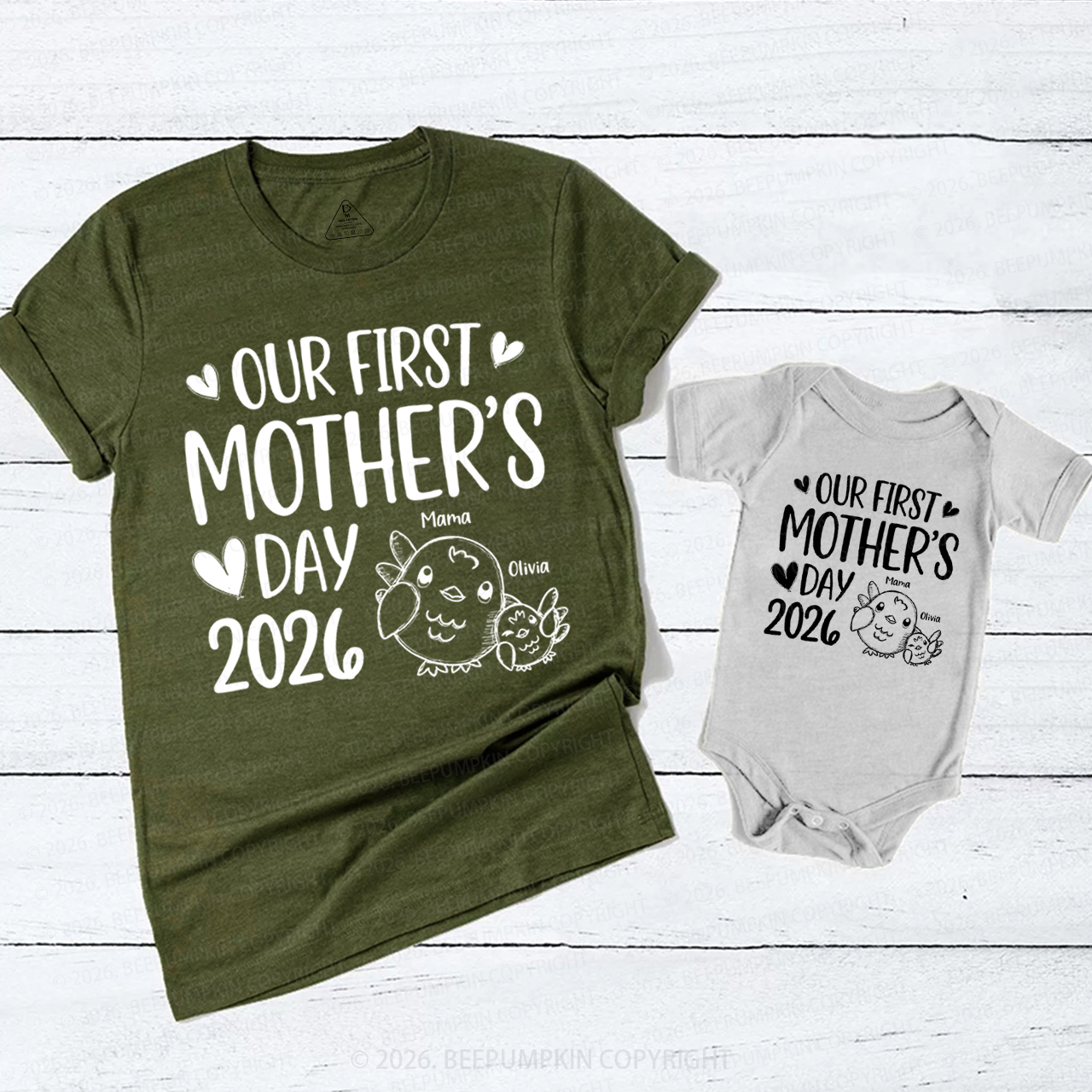 Personalized Cute Chicks Our First Mothers Day 2026 Mom&Me Matching T-Shirts
