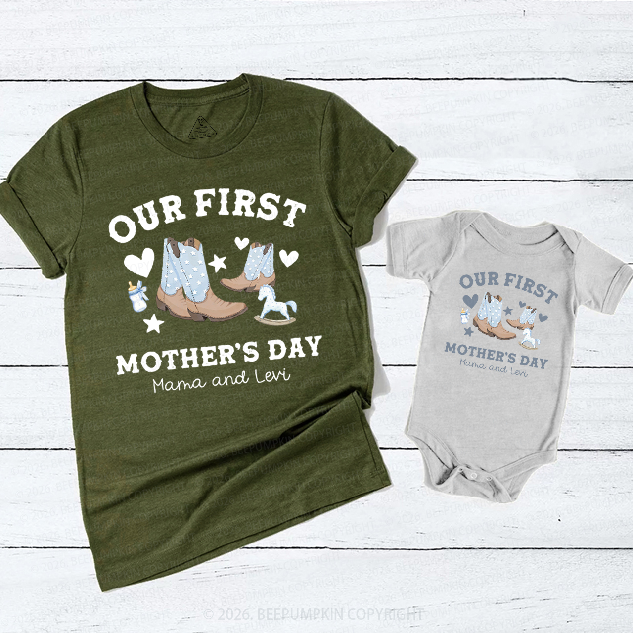 First Mother's Day Cowboy Cowgirl Western Farm Mom&Me Matching T-Shirts
