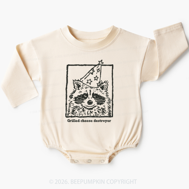 Vintage Raccoon Funny Grilled Cheese Destroyer Baby Bubble Romper