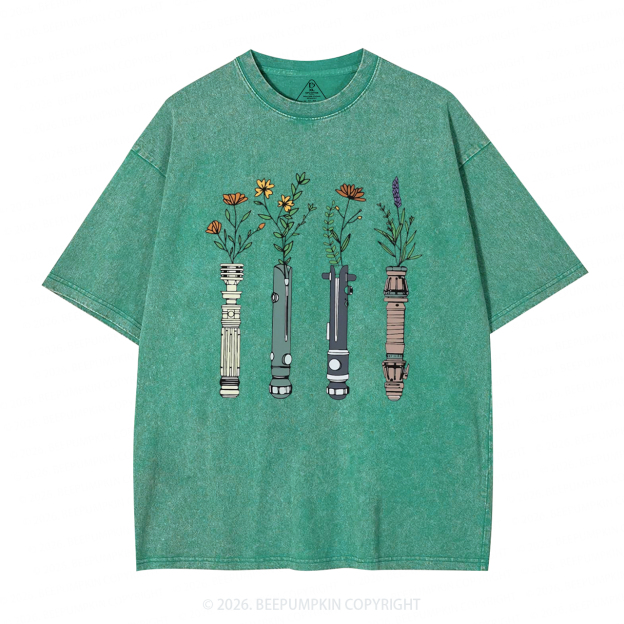 Floral Lightsaber Galaxy Washed T-Shirts