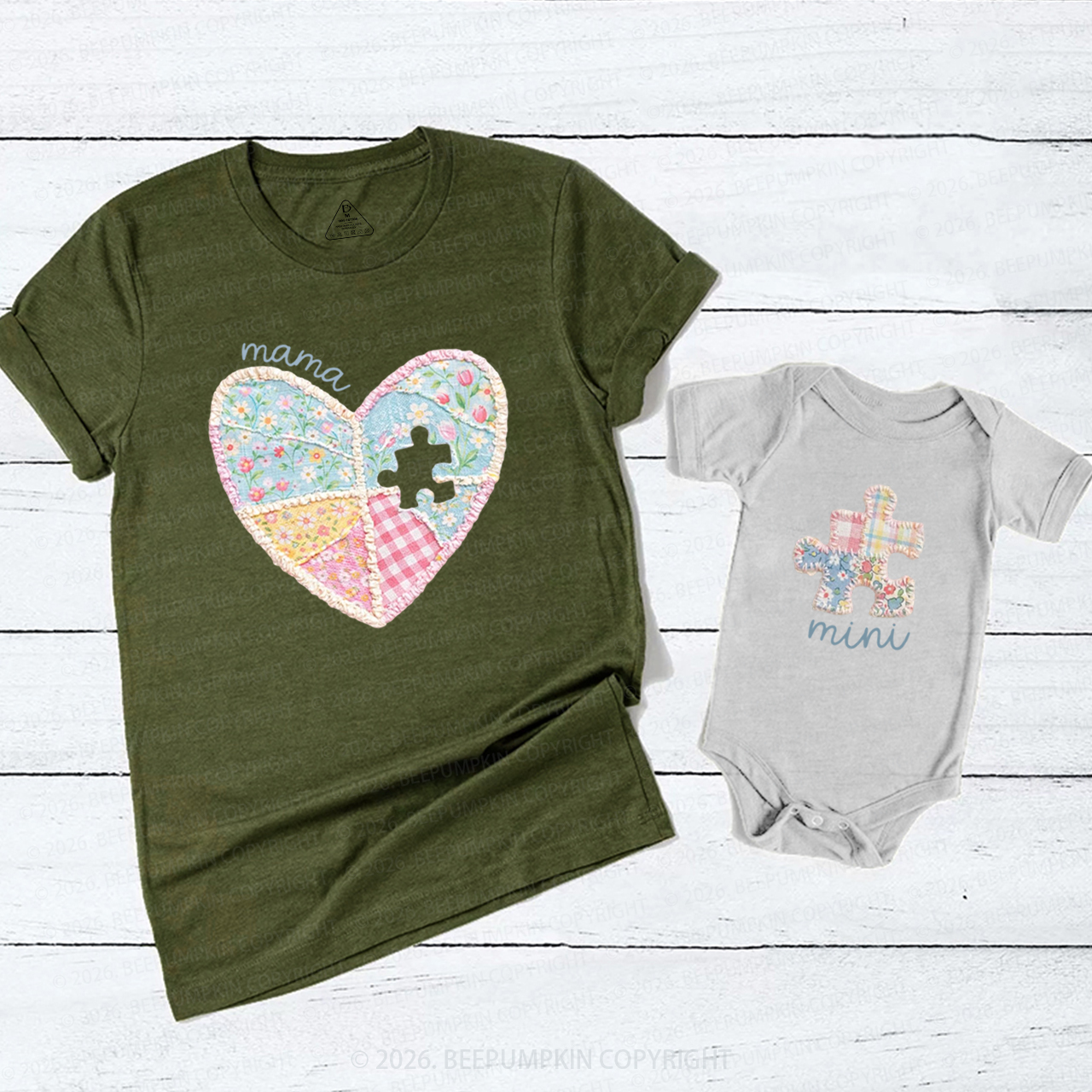 Faux Patchwork First Mothers Day Mom&Me Matching T-Shirts