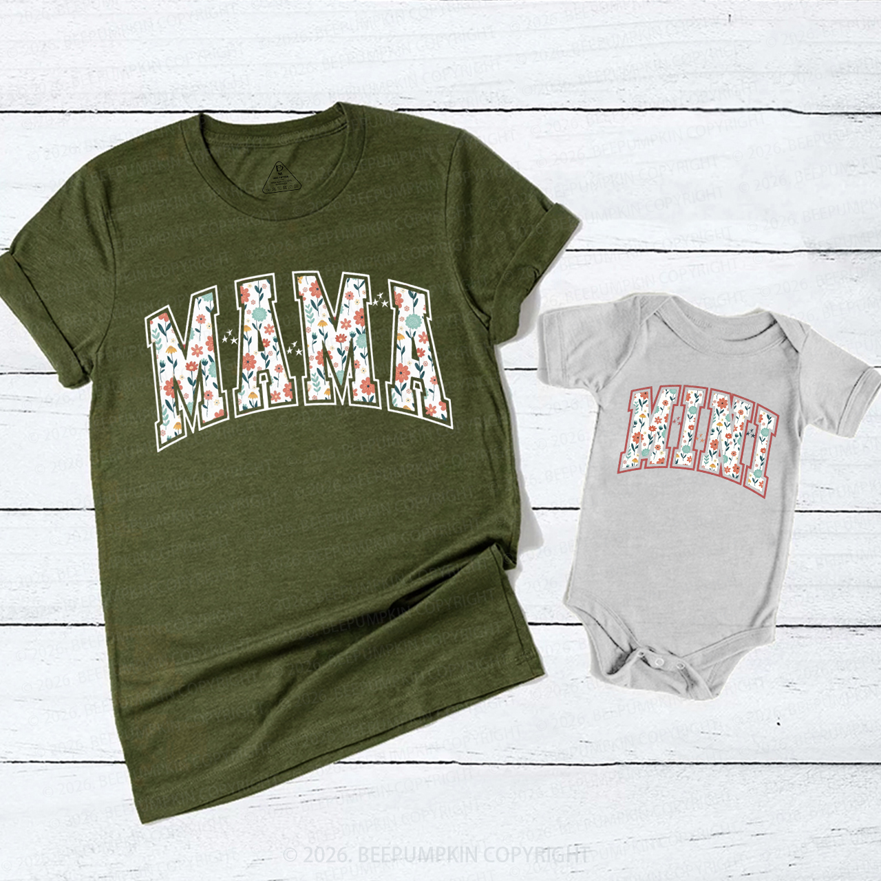 Retro Boho Floral Mom&Me Matching T-Shirts