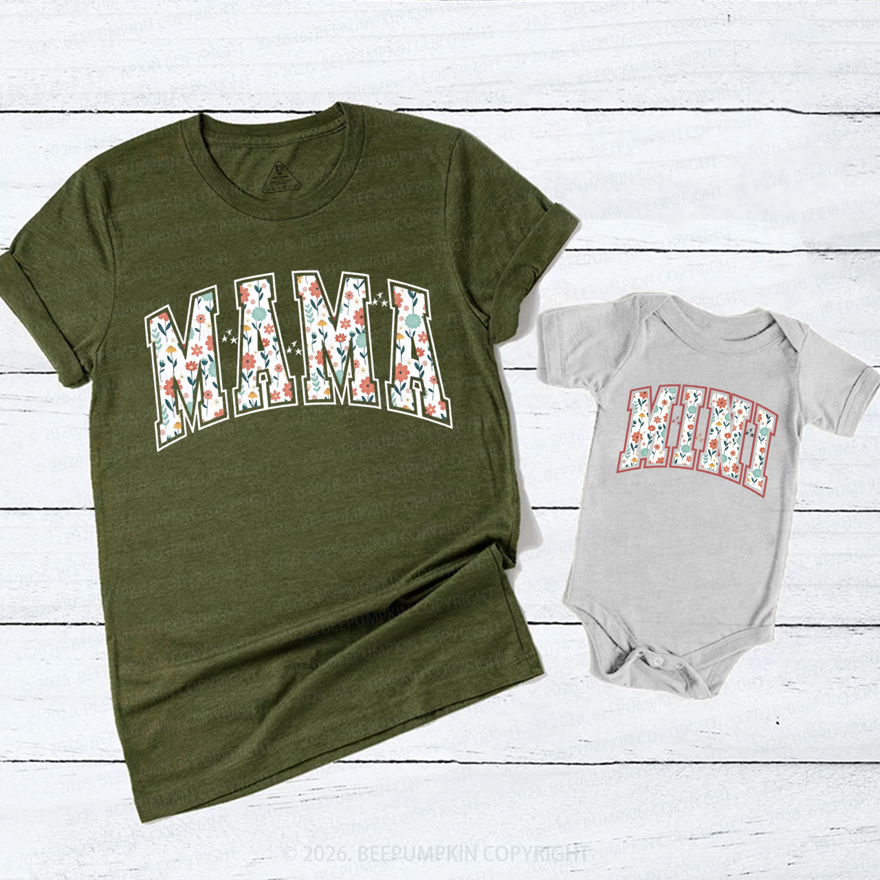 Retro Boho Floral Mom&Me Matching T-Shirts