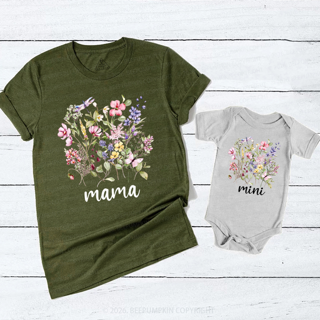 Personalized Mothers Gift Boho Floral Mom&Me Matching T-Shirts