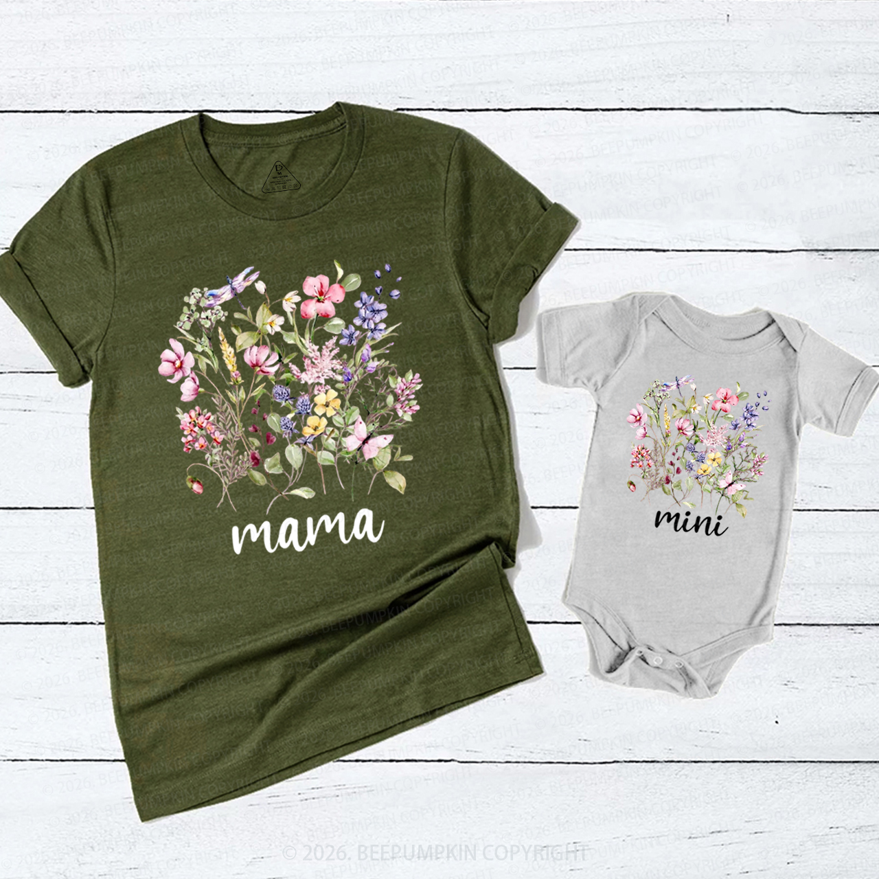 Personalized Mothers Gift Boho Floral Mom&Me Matching T-Shirts