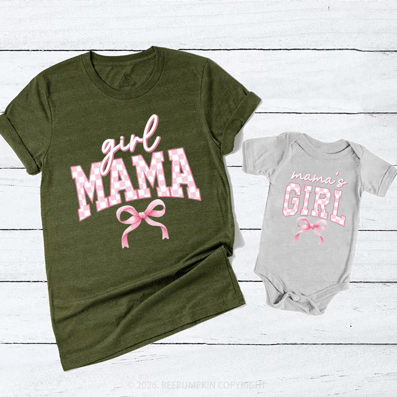 Pink Bow Girl Mama and Mama’s Girl Mom&Me Matching T-Shirts