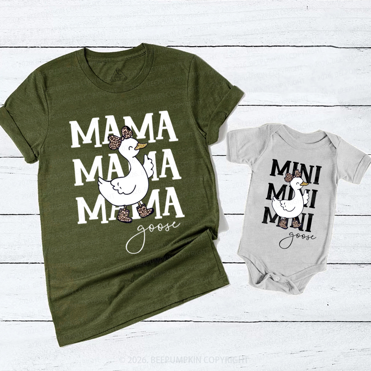 Mama Mini Goose Leopard Bow Mom&Me Matching T-Shirts