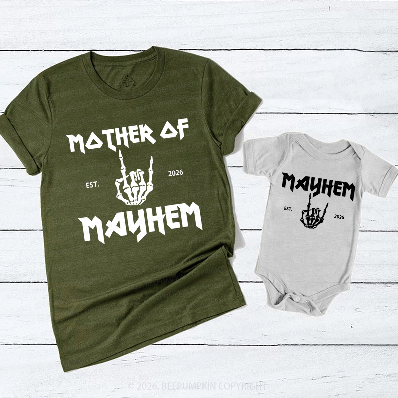 Personalized Mother of Mayhem Alt Rocker Mom&Me Matching T-Shirts