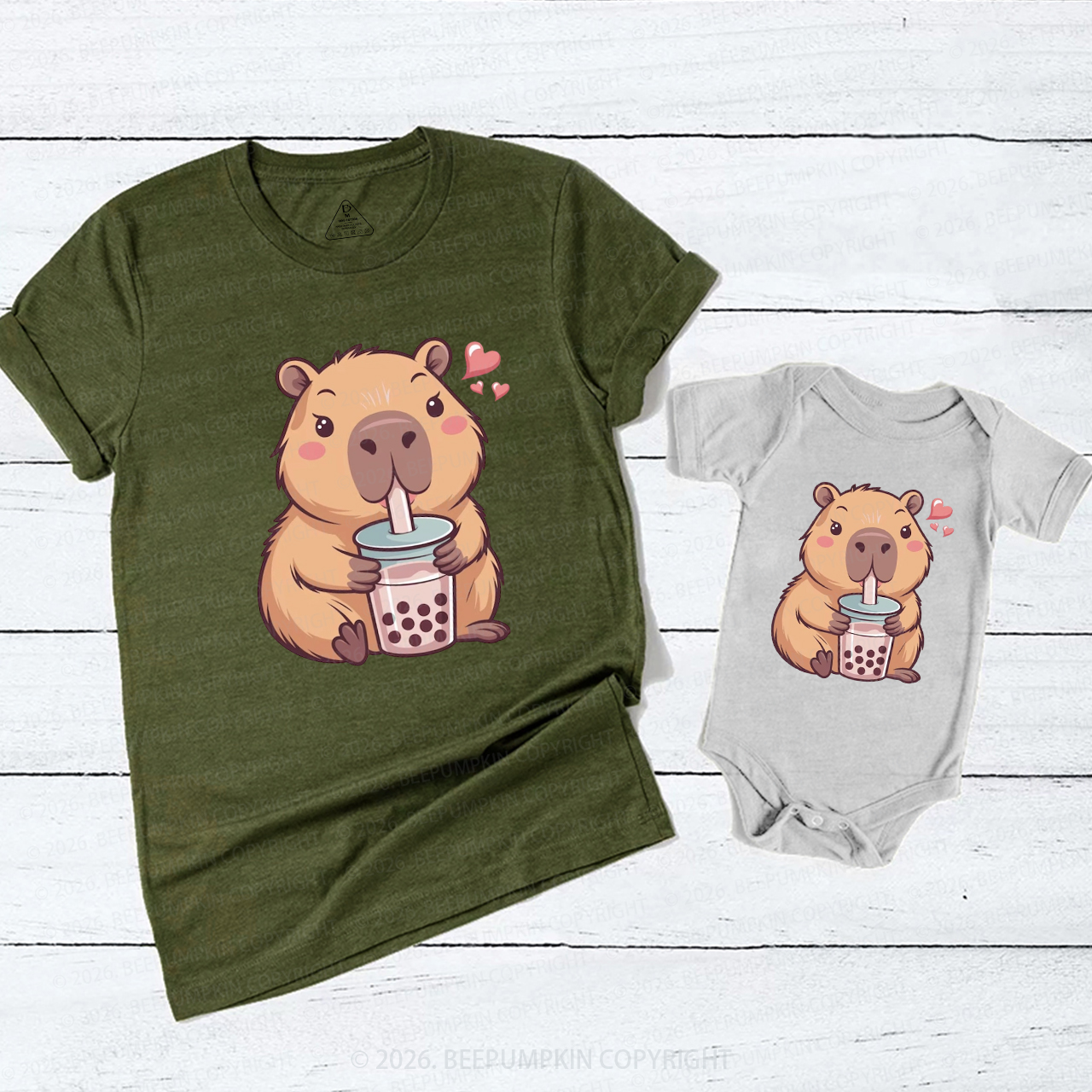 Capybara Bubble Tea Mom&Me Matching T-Shirts