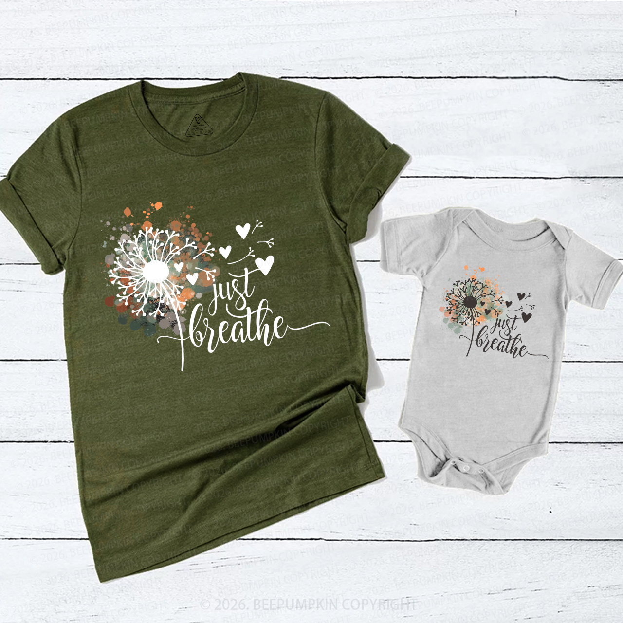 Just Breathe Dandelion Inspirational Boho Mom&Me Matching T-Shirts