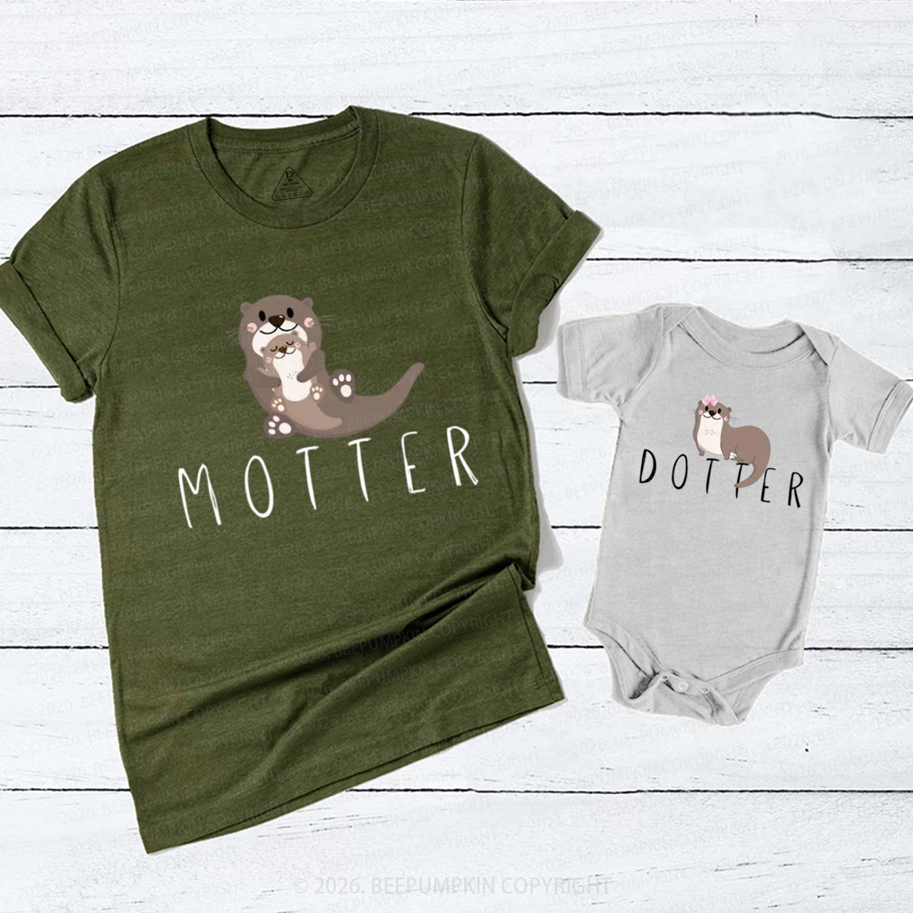 Funny Otter Motter Dotter Mom&Me Matching T-Shirts