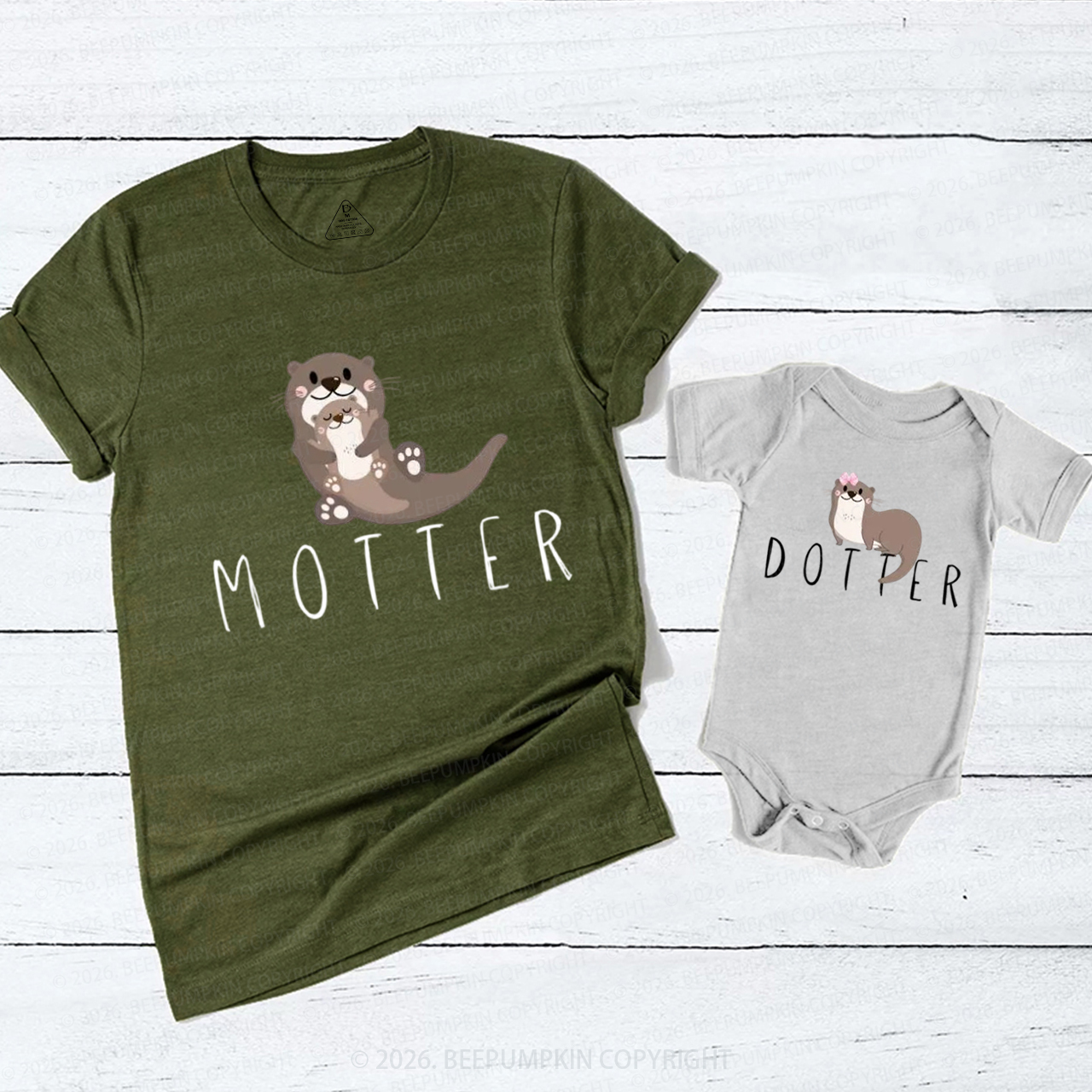 Funny Otter Motter Dotter Mom&Me Matching T-Shirts