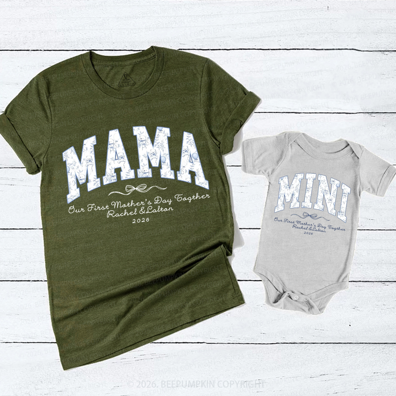 Personalized Our First Mothers Day Together Teddy Bear Mom&Me Matching T-Shirts