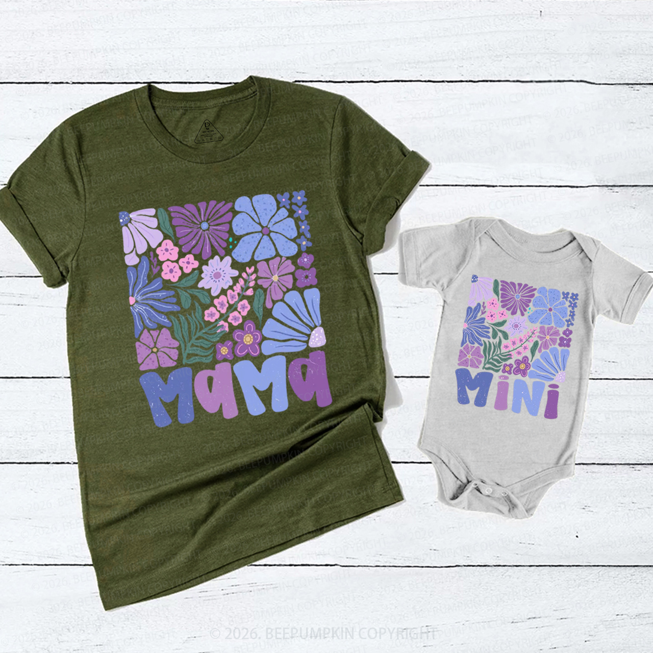 Spring Boho Flower Mama and Mini Mom&Me Matching T-Shirts