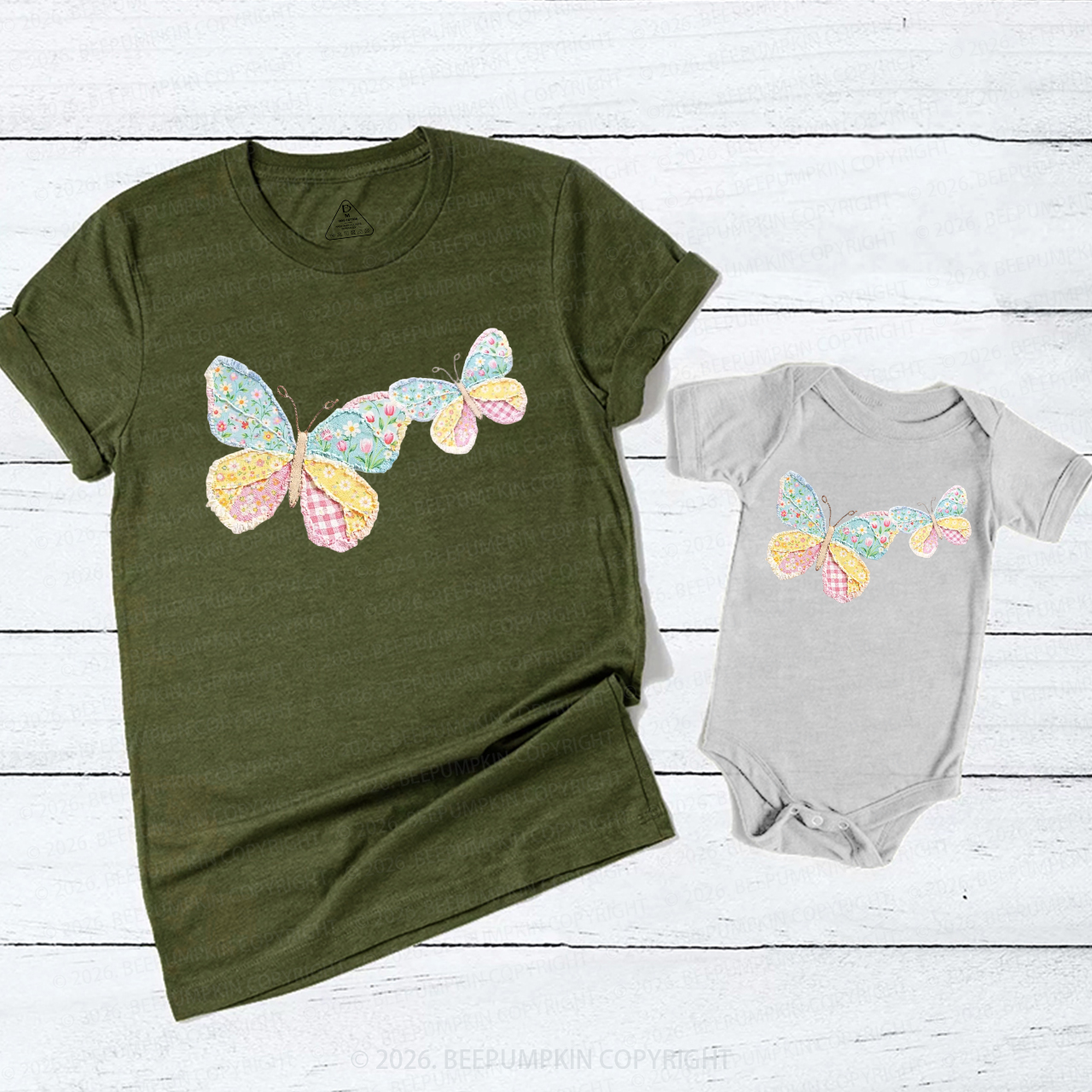 Faux Patchwork Butterfly Mama Mini Mom&Me Matching T-Shirts