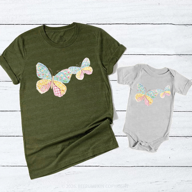 Faux Patchwork Butterfly Mama Mini Mom&Me Matching T-Shirts