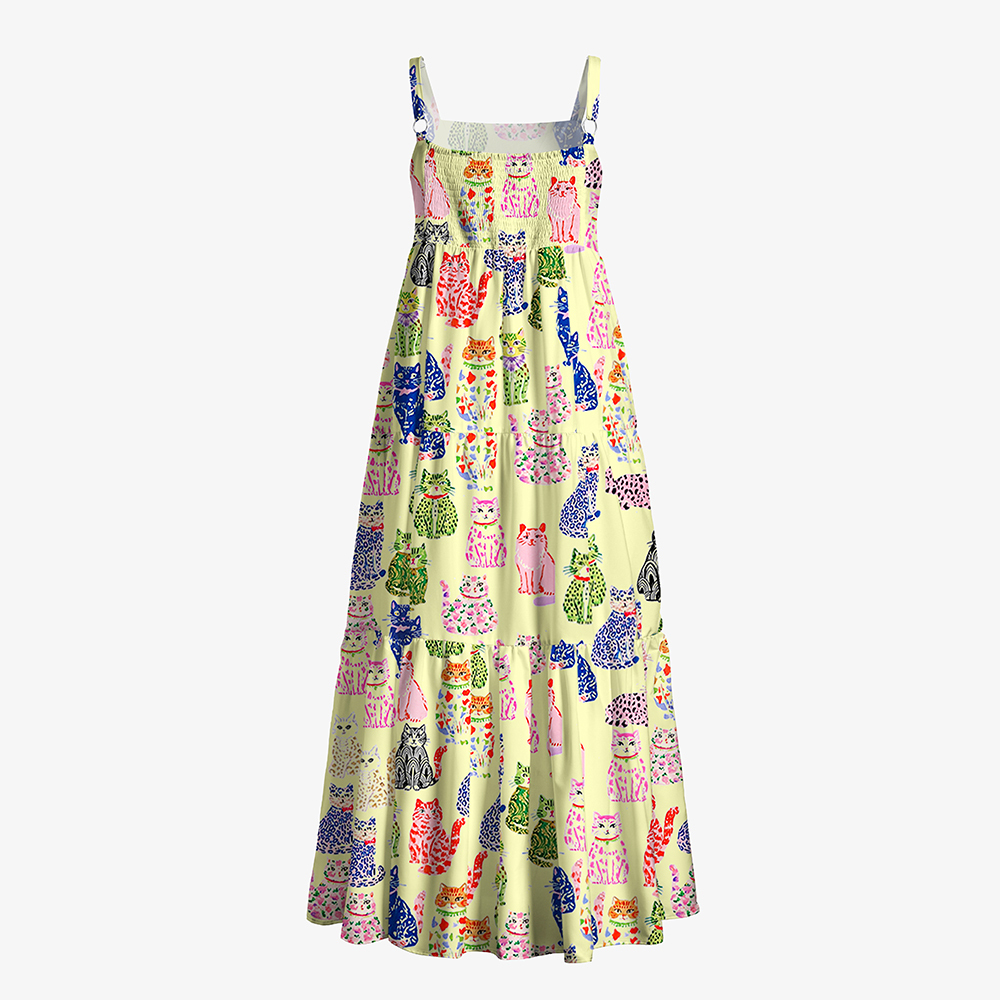 Whimsical Colorful Cat All-Over Print Women’s Voile Cami Dress