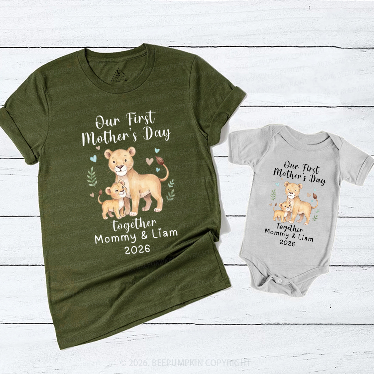 Personalized First Mothers Day Lion Safari Jungle Mom&Me Matching T-Shirts