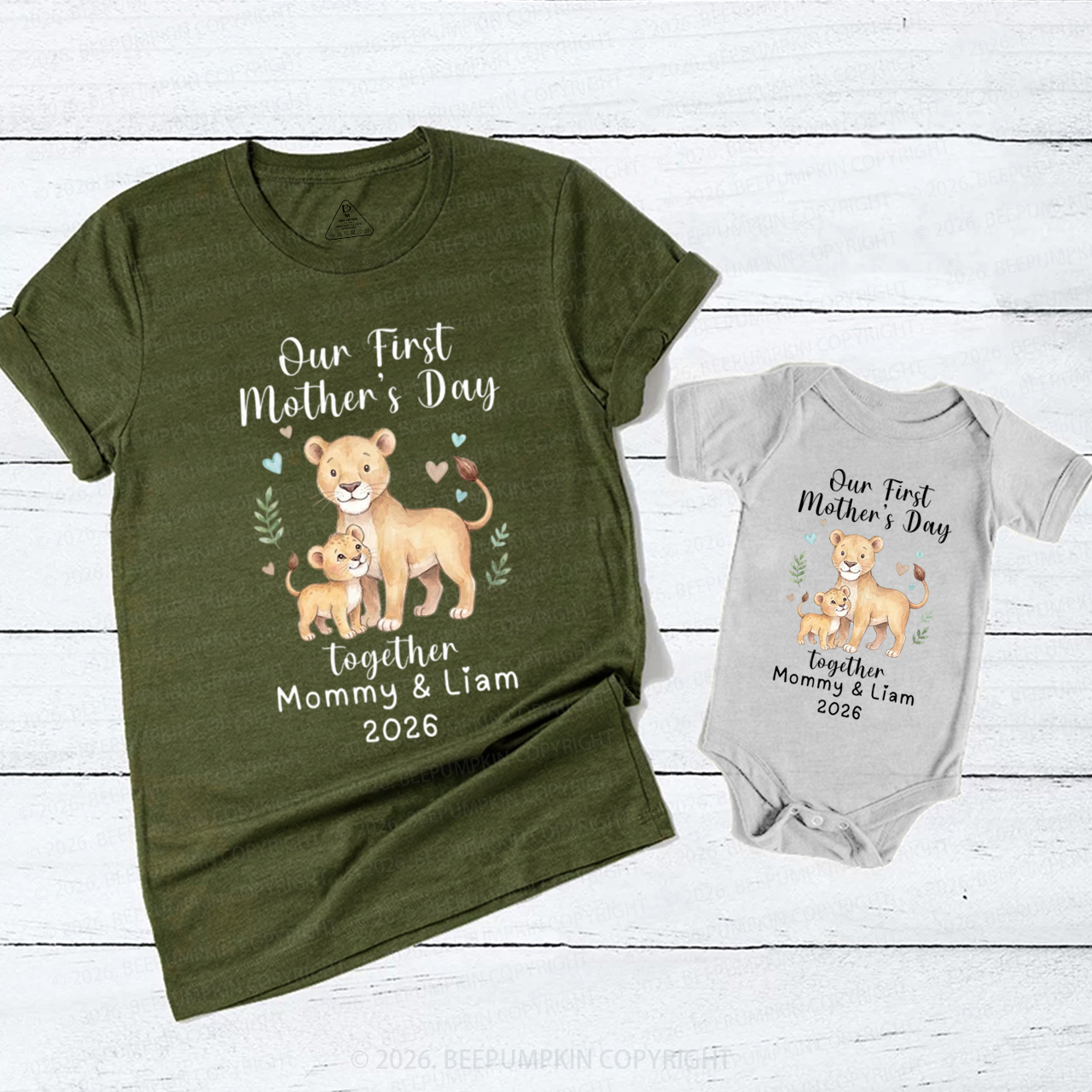 Personalized First Mothers Day Lion Safari Jungle Mom&Me Matching T-Shirts