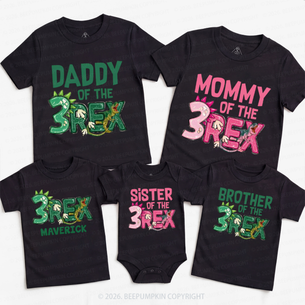 Personalized Rex Dinosaur Birthday Family Matching T-Shirts