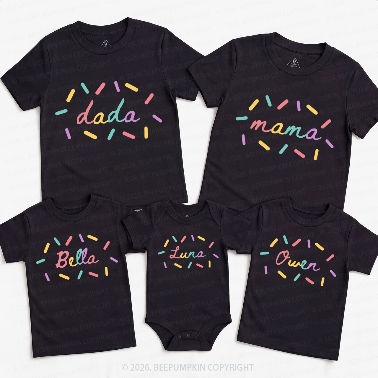 Personalized Sprinkles Donut Theme Family Matching T-Shirts