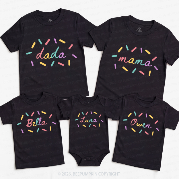 Personalized Sprinkles Donut Theme Family Matching T-Shirts
