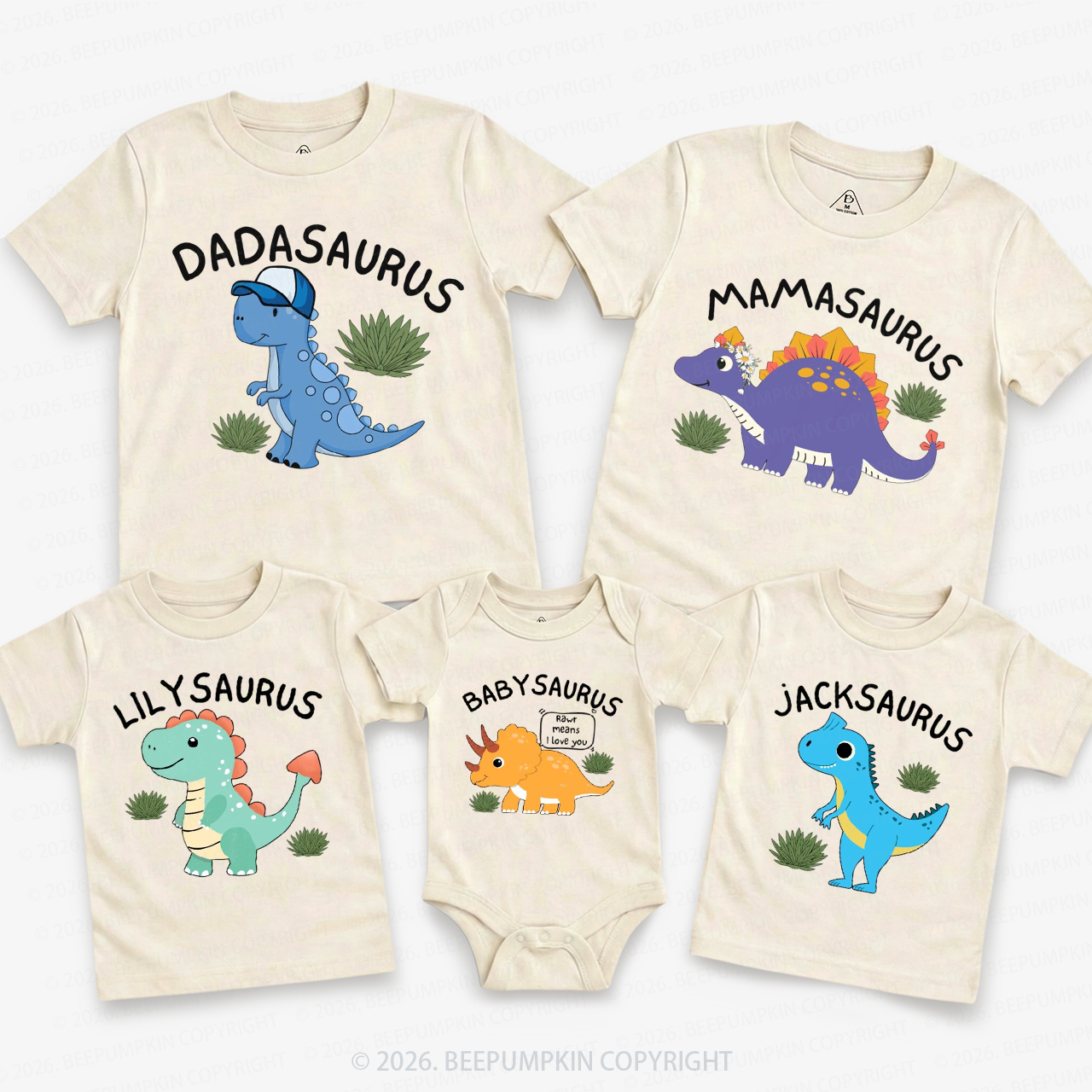 Personalized Cute Dinosaur Family Matching T-Shirts