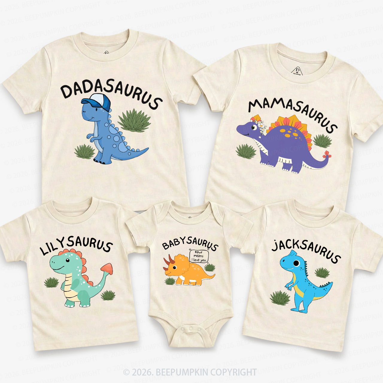 Personalized Cute Dinosaur Family Matching T-Shirts