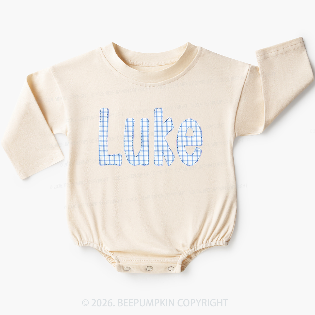 Personalized Plaid Applique Name Baby Bubble Romper