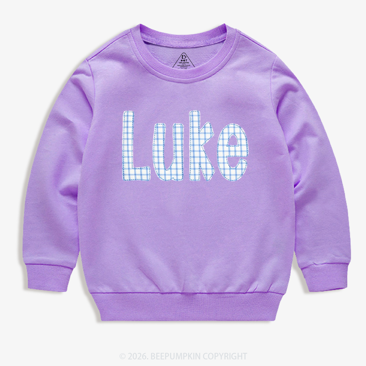 Personalized Plaid Applique Name Kid's Sweatshirt
