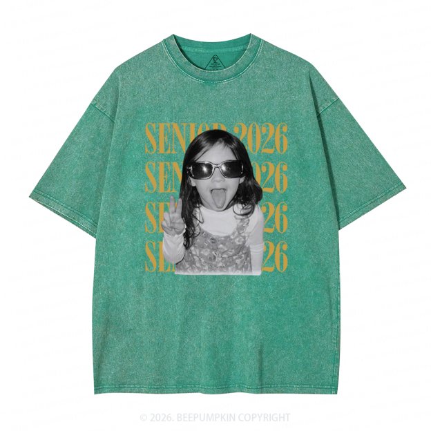 Personalized Vintage Photo And Year Senior Adult Washed T-Shirts