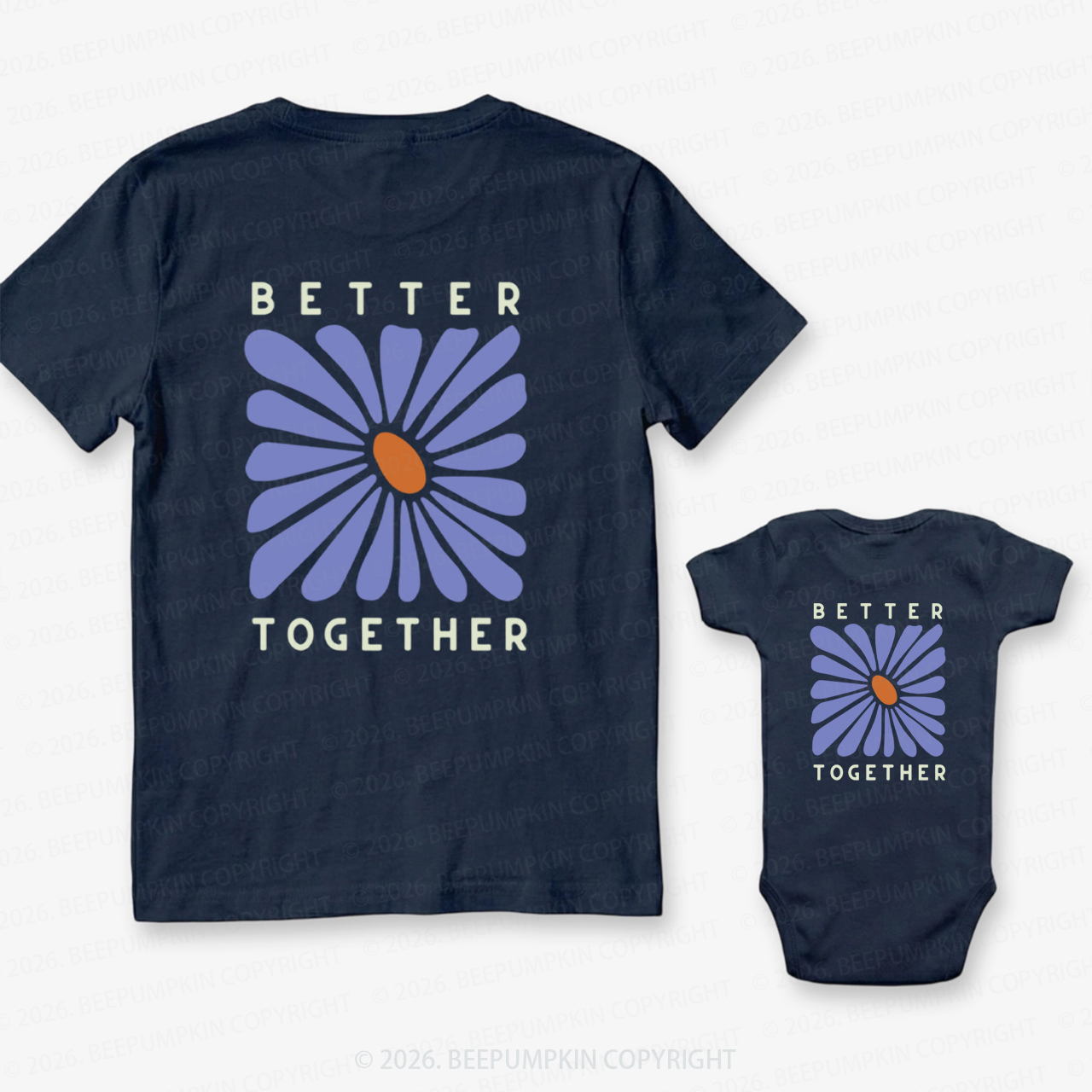 Retro Floral Print Better Together Dad&Me Matching Shirts-Back Design